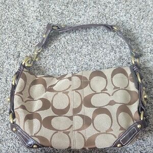 Coach Tan and Brown Signature Shoulder Bag